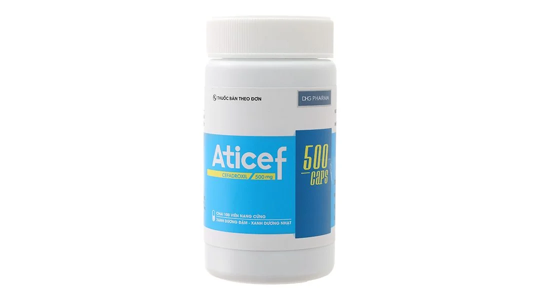 Aticef 500mg caps (cefadroxil) DHG - Điều trị nhiễm khuẩn (chai 100 viên) 1 Aticef 500mg DHG