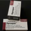 Hộp thuốc tiêm Diprospan 1ml (5+2mg/ml) chính hãng Organon, hỗ trợ điều trị viêm khớp, dị ứng, vảy nến, có ngày sản xuất 03/02/2025 và hạn dùng 03/08/2026.