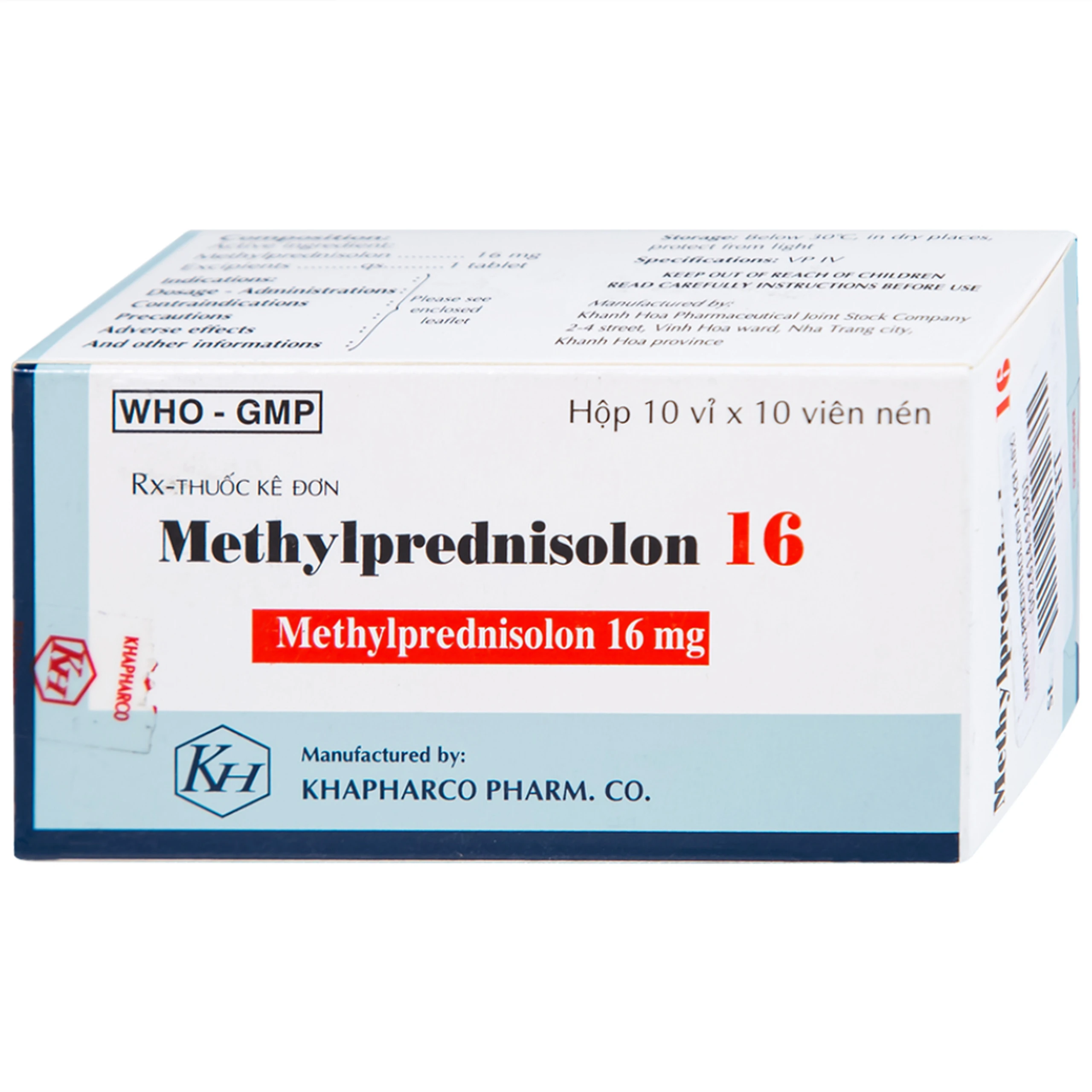Thuốc Methylprednisolon 16mg Khapharco - Điều trị viêm khớp dạng thấp (Hộp 10 vỉ x 10 viên) 1 Thuốc Methylprednisolon 16mg Khapharco