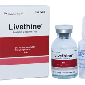 LIVETHINE 2g inj (L – Ornithin – L – Aspartat) Bidiphar - Thuốc điều trị bệnh về gan (Hộp 1 lọ bột đông khô + 1 ống dung môi)