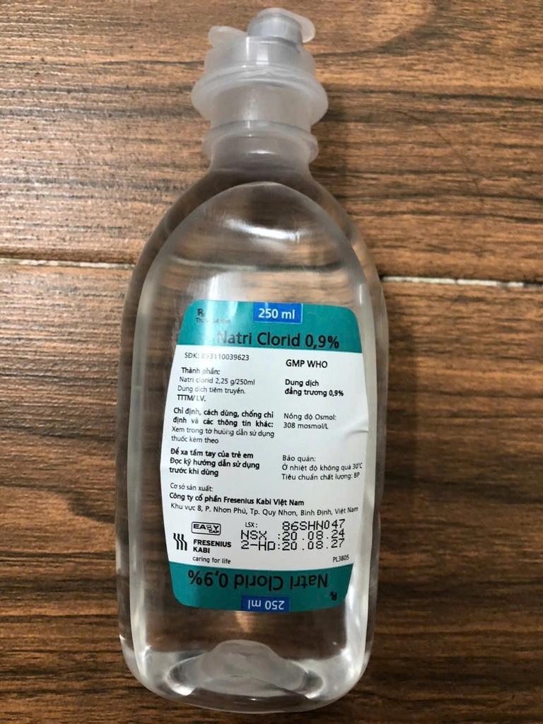 Dịch truyền Natri Clorid 0.9% Fresenius Kabi 250 ml - Bổ sung nước, điện giải cho cơ thể (Lẻ 1 chai) 1 Natri Clorid 0.9% Fresenius Kabi 250 ml