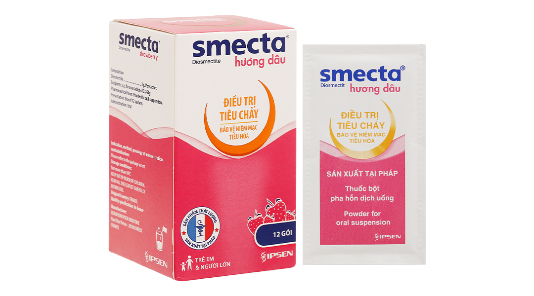 Thuốc bột pha hỗn dịch uống Smecta hương dâu 3g (Diosmectit) - Điều trị tiêu chảy cấp (12 gói x 3.76g) 1 smecta strawberry hop 12 goi 2 1