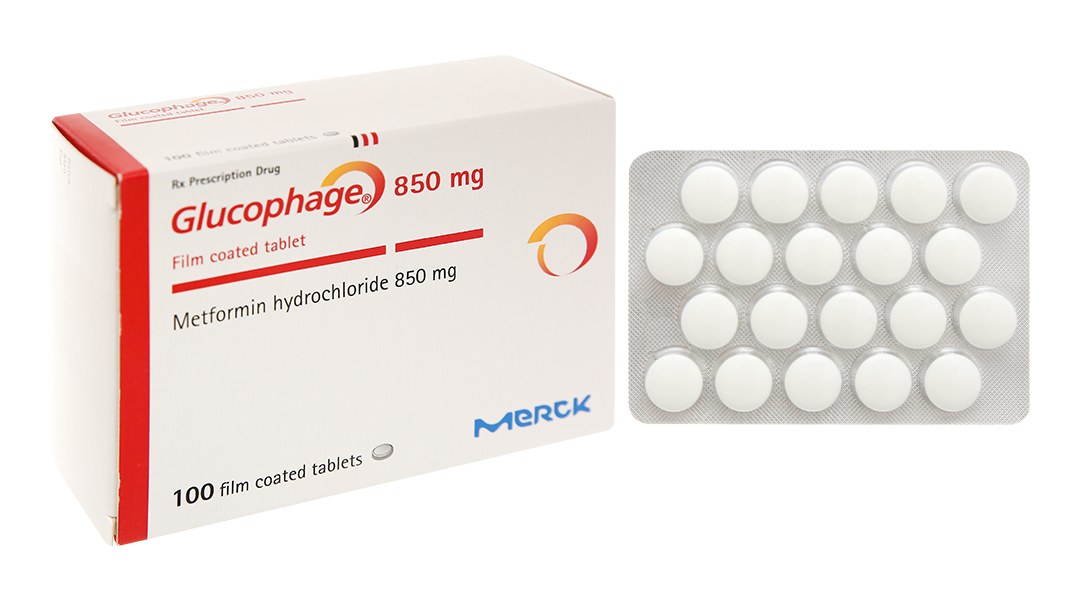 Glucophage Metformin 850mg merck (pháp) - Điều trị đái tháo đường tuýp 2 (hộp 5 vỉ x 20 viên) 1 Glucophage 850mg merck