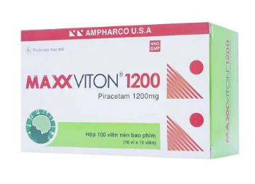 Viên nén Maxx Viton 1200 Ampharco U.S.A (Piracetam) - Điều trị triệu chứng chóng mặt, suy giảm trí nhớ (10 vỉ x 10 viên) 1 Viên nén Maxx Viton 1200 Ampharco U.S.A