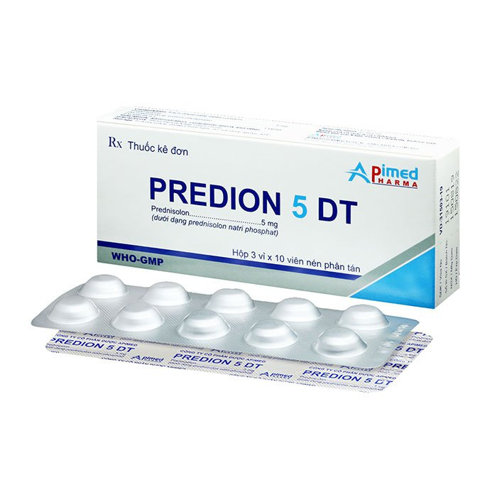 Predion 5 DT – Thuốc chứa Prednisolon 5mg điều trị viêm và dị ứng (Hộp 3 vỉ x 10 viên) 1 Predion 5 DT