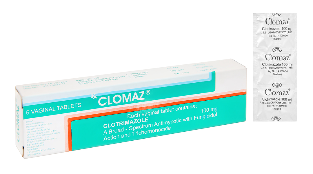 Viên đặt âm đạo Clomaz 100mg Clotrimazole - Điều trị nấm, nhiễm khuẩn (Hộp 1 vỉ x 6 viên) 1 Clomaz