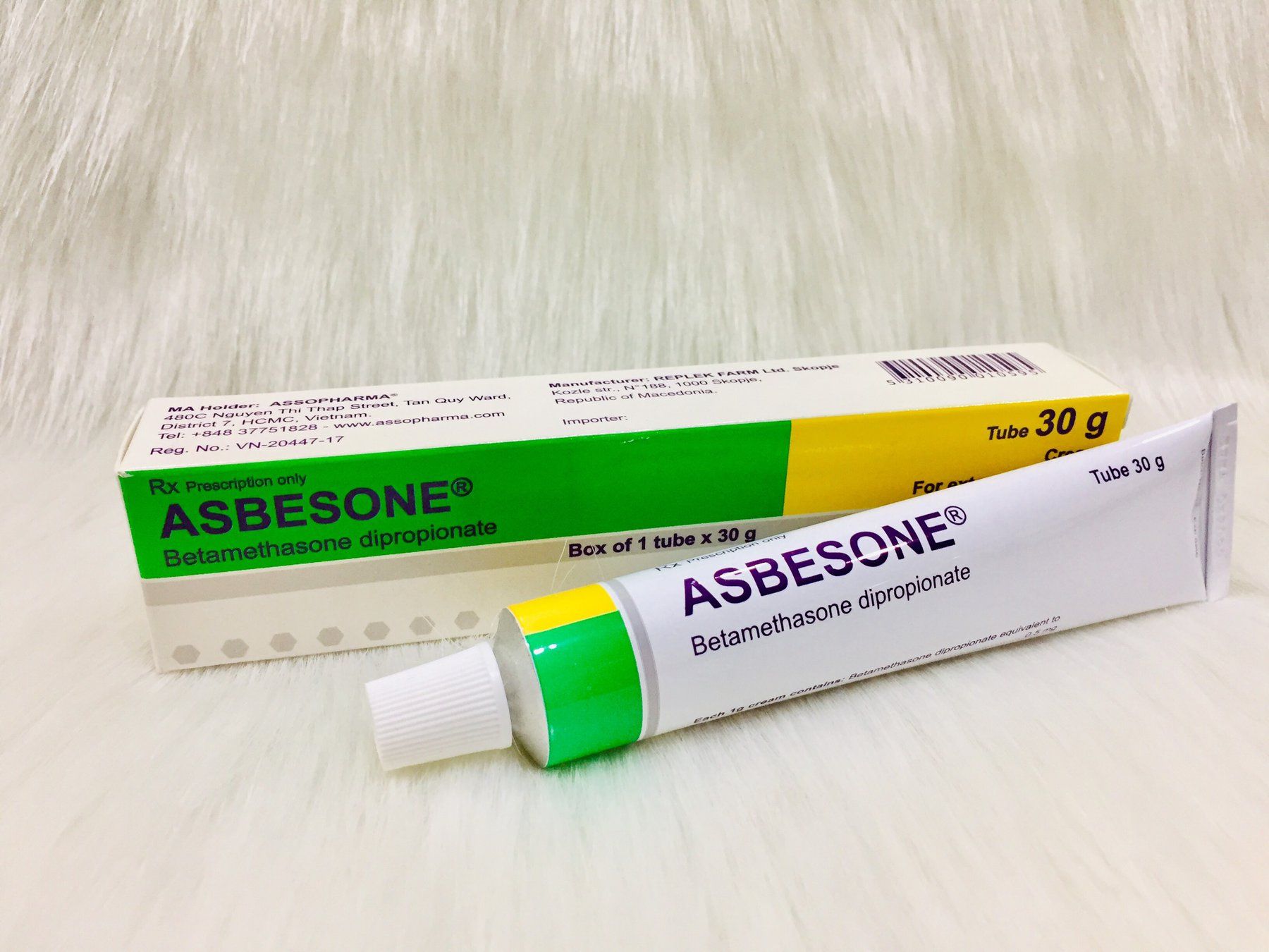 Asbesone (Betamethasone Dipropionate – Medipharco) – Kem bôi da điều trị các bệnh eczema, viêm da, ngứa, lupus ban đỏ (tuýp 30g) 1 Asbesone