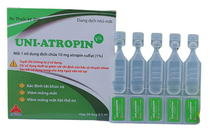 UNI-ATROPIN 1% – Dung dịch nhỏ mắt Atropin sulfat 1%, (hộp 20 ống x 0,5 ml) 1 UNI-ATROPIN