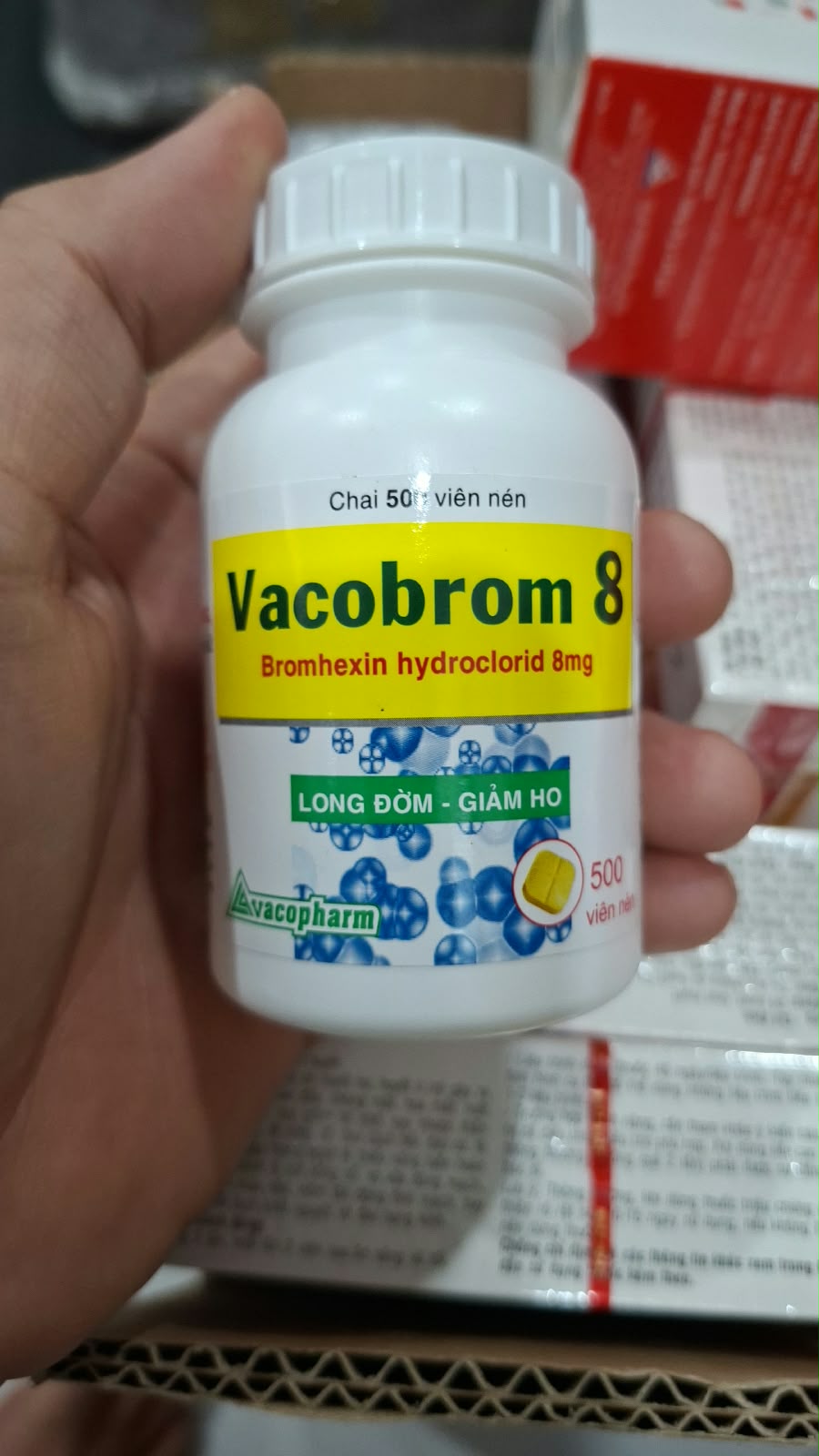 VacoBrom 8mg (Bromhexin hydroclorid) Vacopharm – Thuốc Long Đờm, Giảm Ho Có Đờm (Chai 500 Viên) 1 Bromhexin